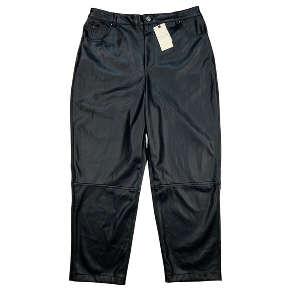 Ted Baker Plaider Straight Leg Faux Leather Trousers Pant Ted/4 US/10 Black - Picture 1 of 12